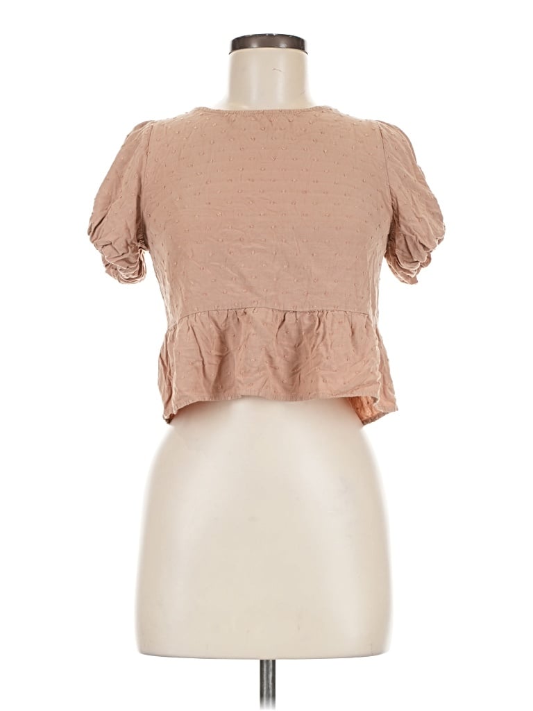 Pre-owned Kirious Short Sleeve Top Tan Sweetheart Neckline Tops