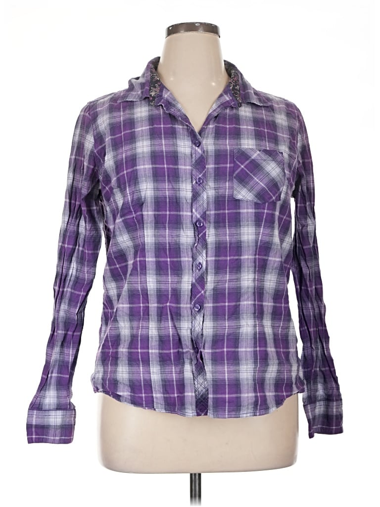 Pre-owned Faded Glory Long Sleeve Button Down Shirt In Purple