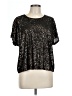 Lucky Brand 100% Polyester Metallic Black Short Sleeve Top Size L - photo 1