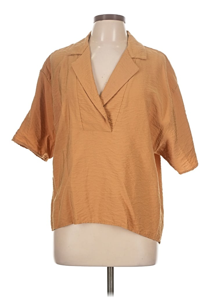 Pre-owned Ophelia Roe Short Sleeve Blouse In Tan