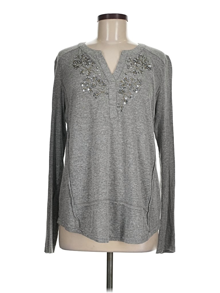 Pre-owned Akemi + Kin Long Sleeve Henley Shirt In Gray