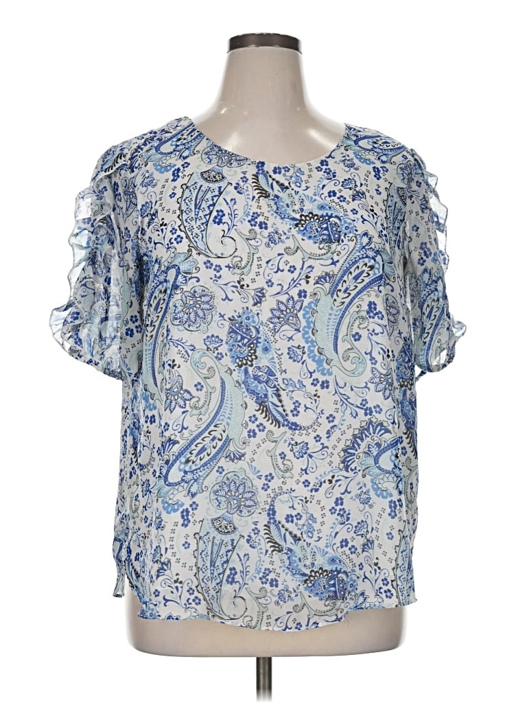 Pre-owned C Established 1946 Short Sleeve Blouse In Blue