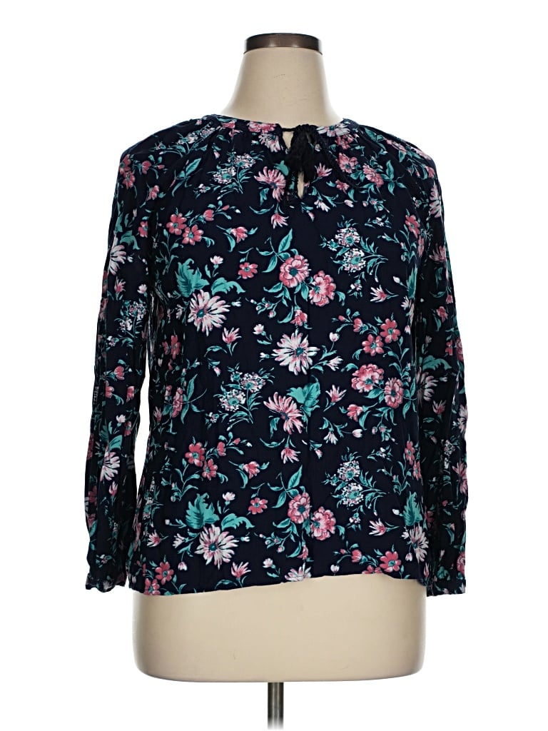 Pre-owned Basic Editions Long Sleeve Blouse In Teal