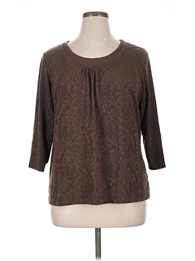 Pre-owned Coldwater Creek 3/4 Sleeve T-shirt In Brown