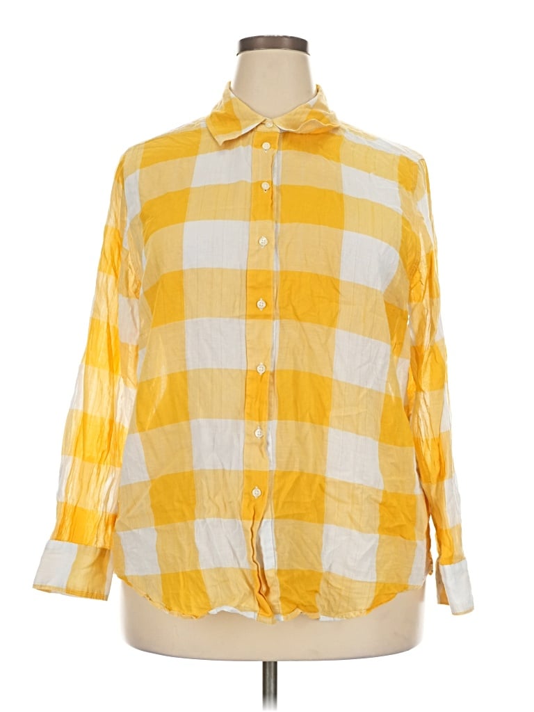 Pre-owned Lane Bryant Long Sleeve Button Down Shirt In Yellow