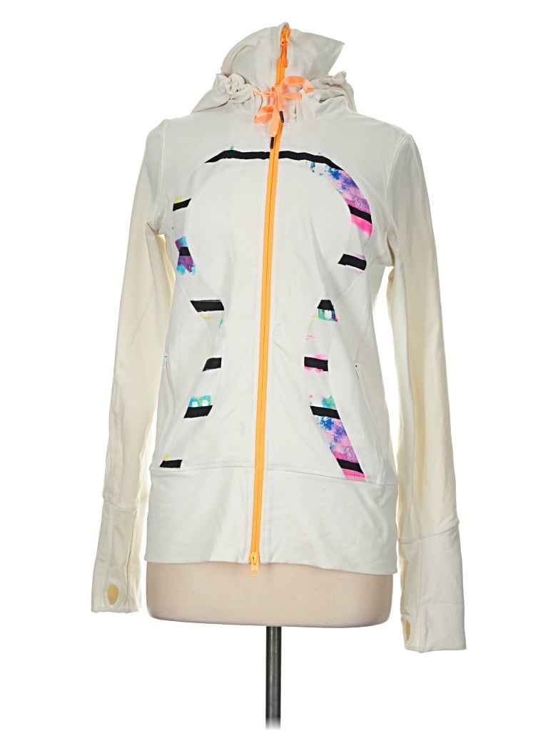 Pre-owned Lululemon Athletica Zip Up Hoodie In White