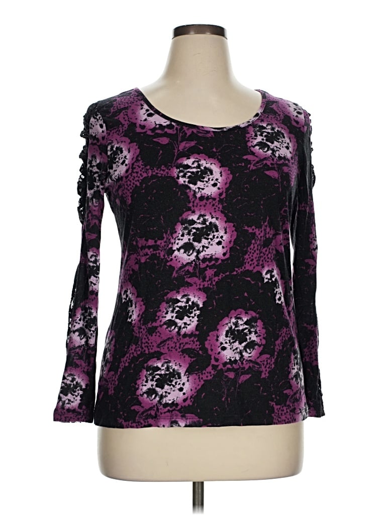 Pre-owned Elle 3/4 Sleeve Top Purple Sweetheart Neckline Tops