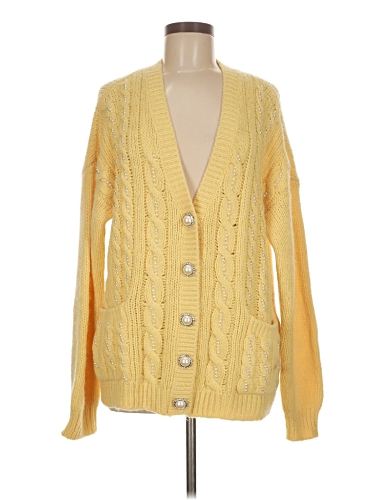 Alessandra Rich Wool Cardigan Sweater In Yellow
