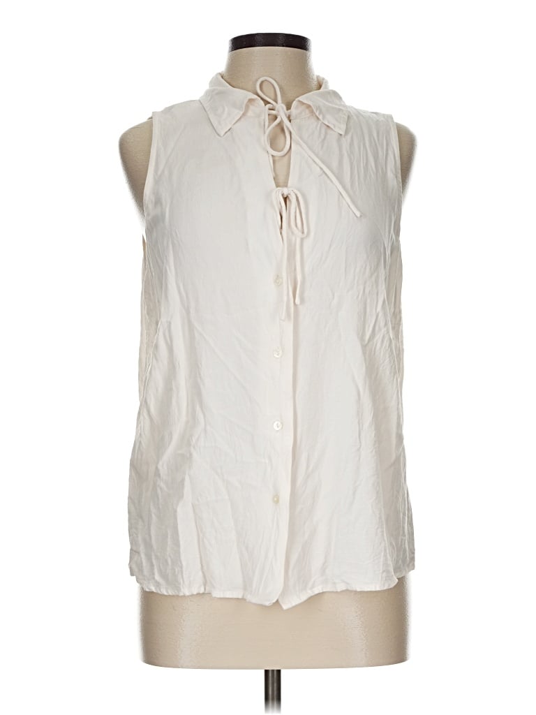 Pre-owned Ann Taylor Loft Sleeveless Button Down Shirt In Ivory