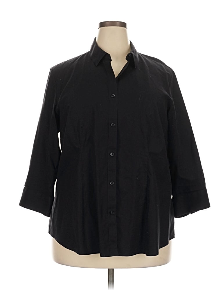 Pre-owned Coldwater Creek 3/4 Sleeve Button Down Shirt In Black