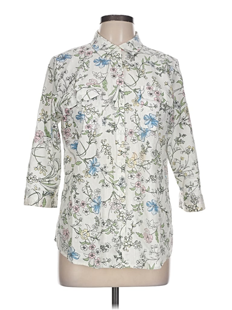 Pre-owned Croft & Barrow 3/4 Sleeve Button Down Shirt In Ivory