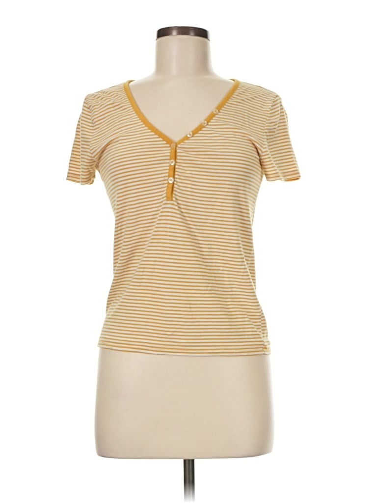 Pre-owned Forever 21 Short Sleeve Top Yellow Scoop Neck Tops