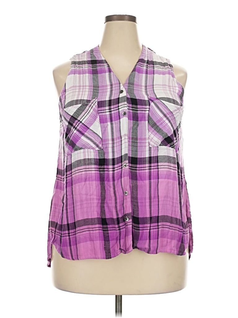 Pre-owned Rock&republic Sleeveless Button Down Shirt In Purple