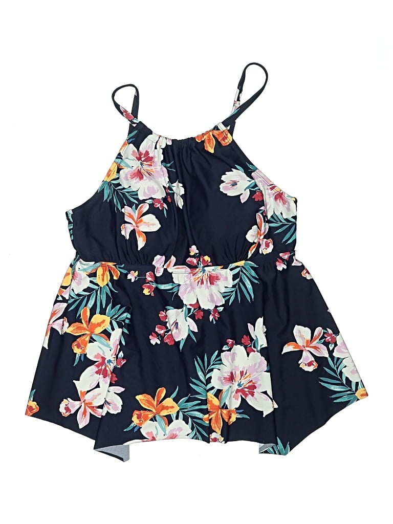 Pre-owned Kona Sol Swimsuit Top Blue Floral Pattern Swimwear