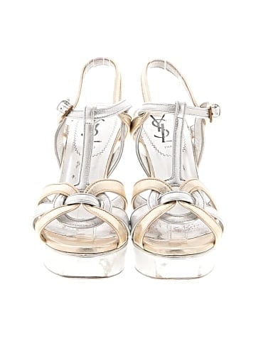 Yves Saint Laurent Rive Gauche Metallic leather platform tribute sandals (view 2)