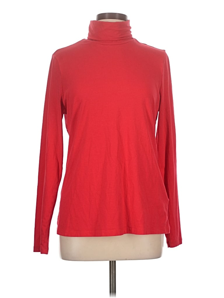 Pre-owned Lands' End Long Sleeve Top Red Turtleneck Tops