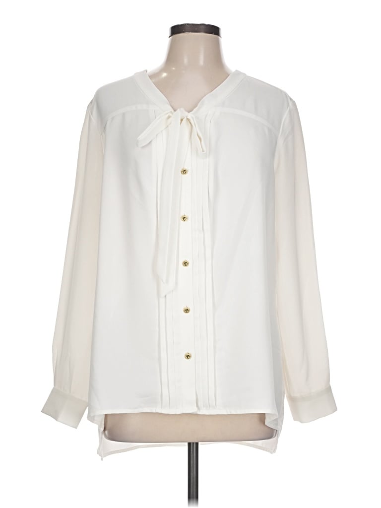 Pre-owned Anne Klein Long Sleeve Blouse In Ivory