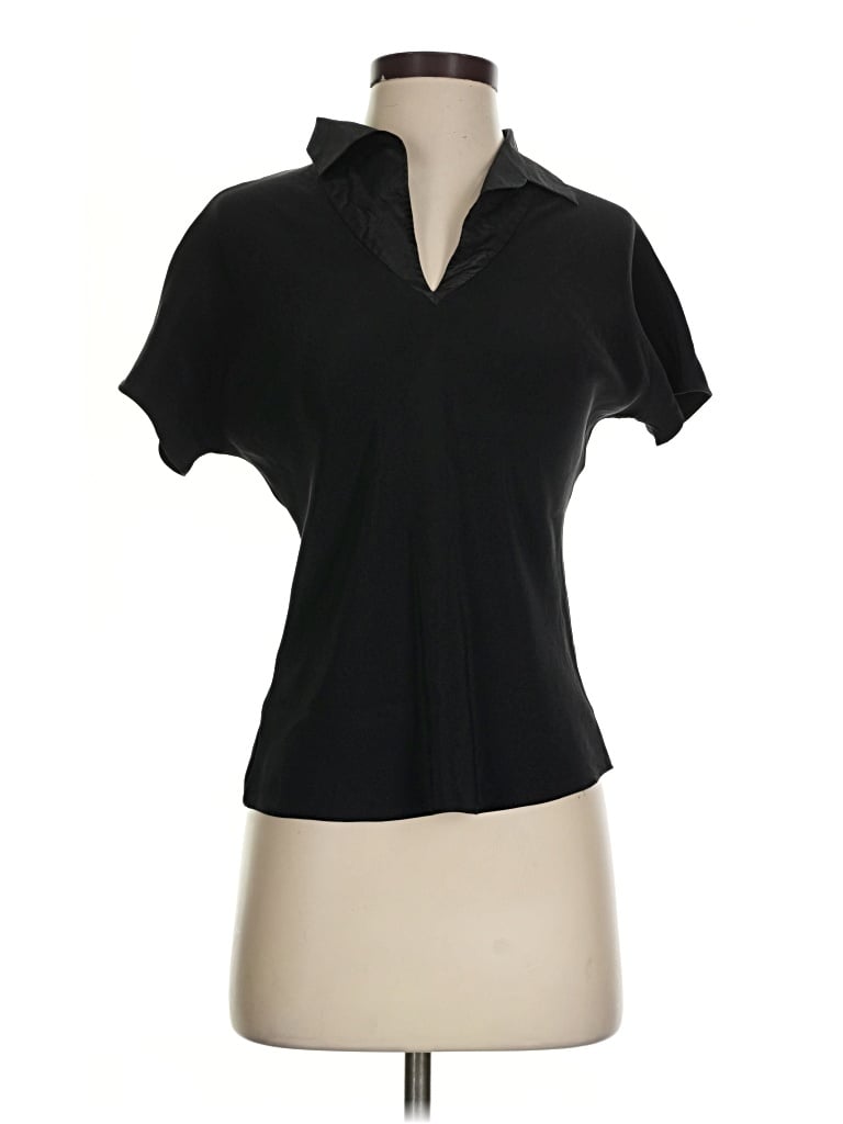 Pre-owned Peter Cohen Short Sleeve Silk Top Black Cowl Neck Tops