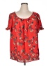 Unbranded 100% Polyester Floral Red Short Sleeve Blouse Size XL (estimated) - photo 1