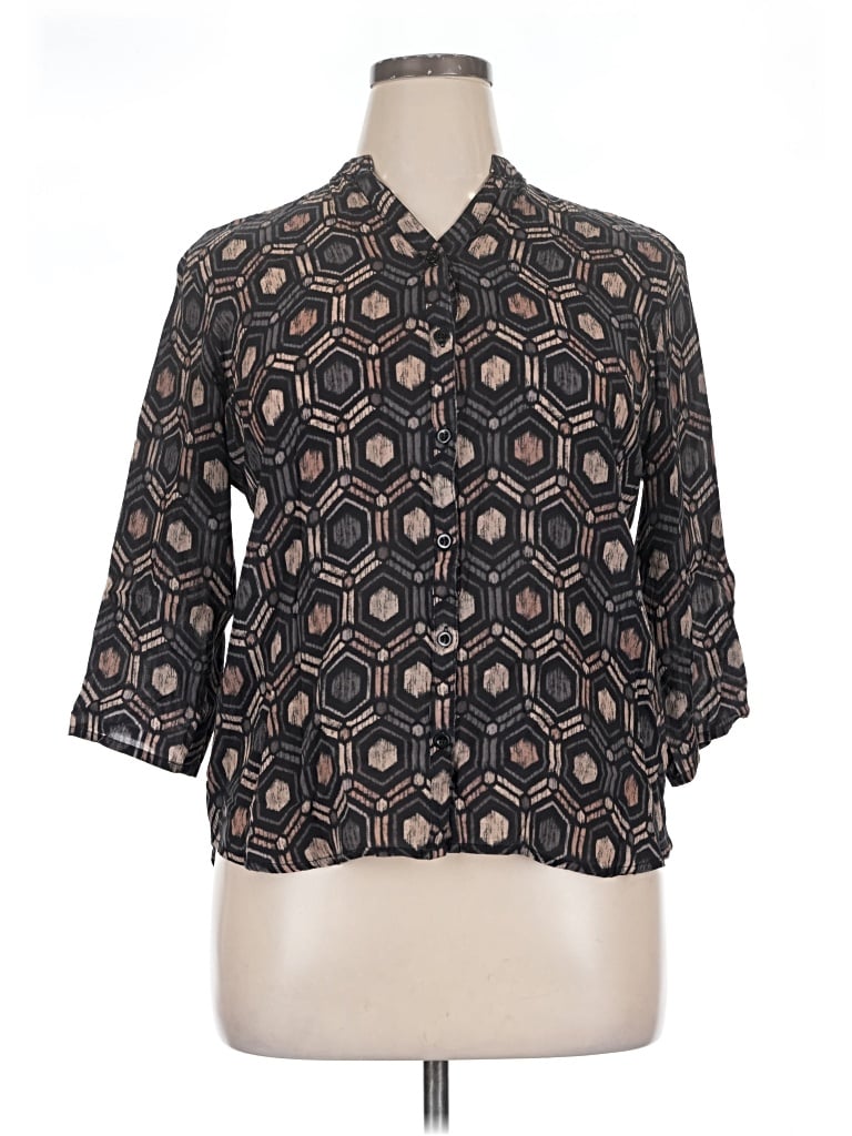 Pre-owned Apana 3/4 Sleeve Button Down Shirt In Black