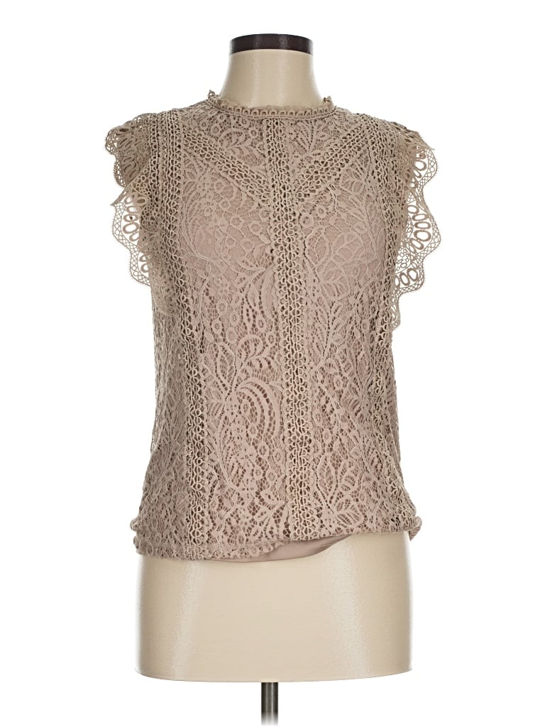 Pre-owned Cable & Gauge Sleeveless Blouse In Tan