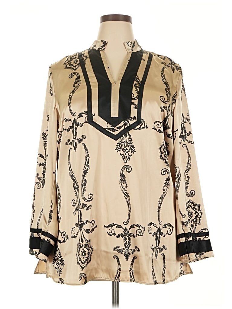 Pre-owned Lane Bryant Long Sleeve Blouse In Tan