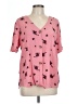 Something Navy 100% Viscose Floral Pink Short Sleeve Blouse Size L - photo 1