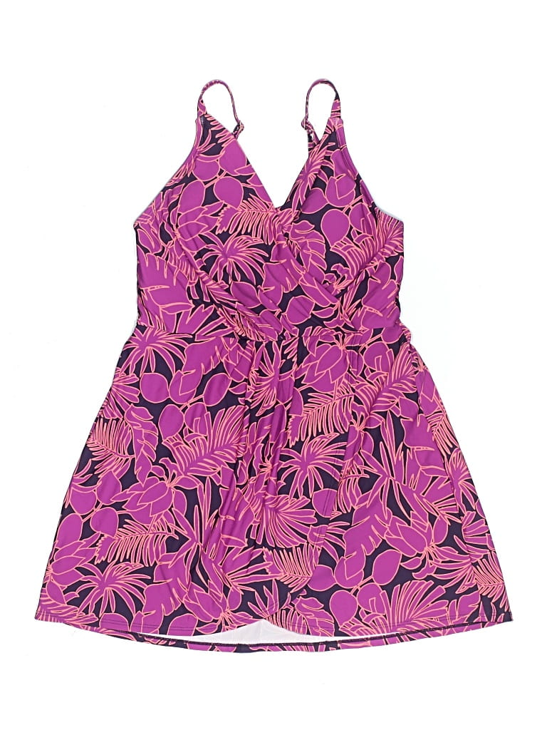 Pre-owned Lands' End Swimsuit Top Purple Print Pattern Swimwear