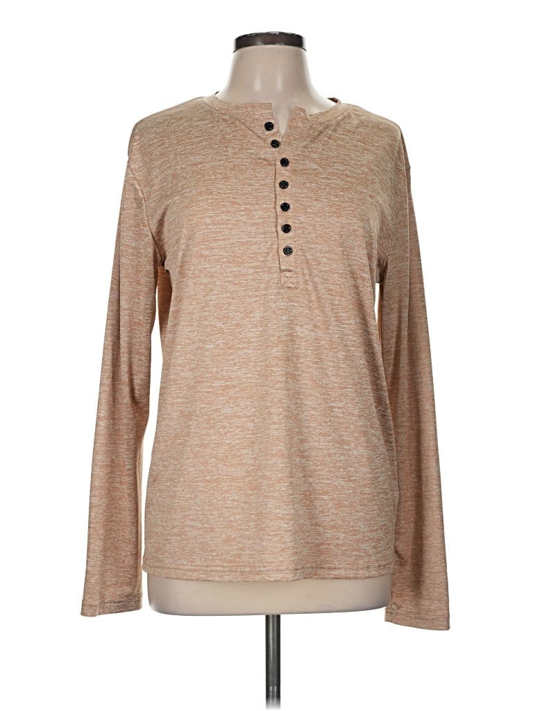 Pre-owned Assorted Brands Long Sleeve Henley Shirt In Tan