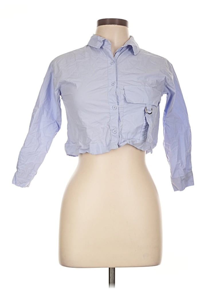Pre-owned Zara 3/4 Sleeve Button Down Shirt In Blue