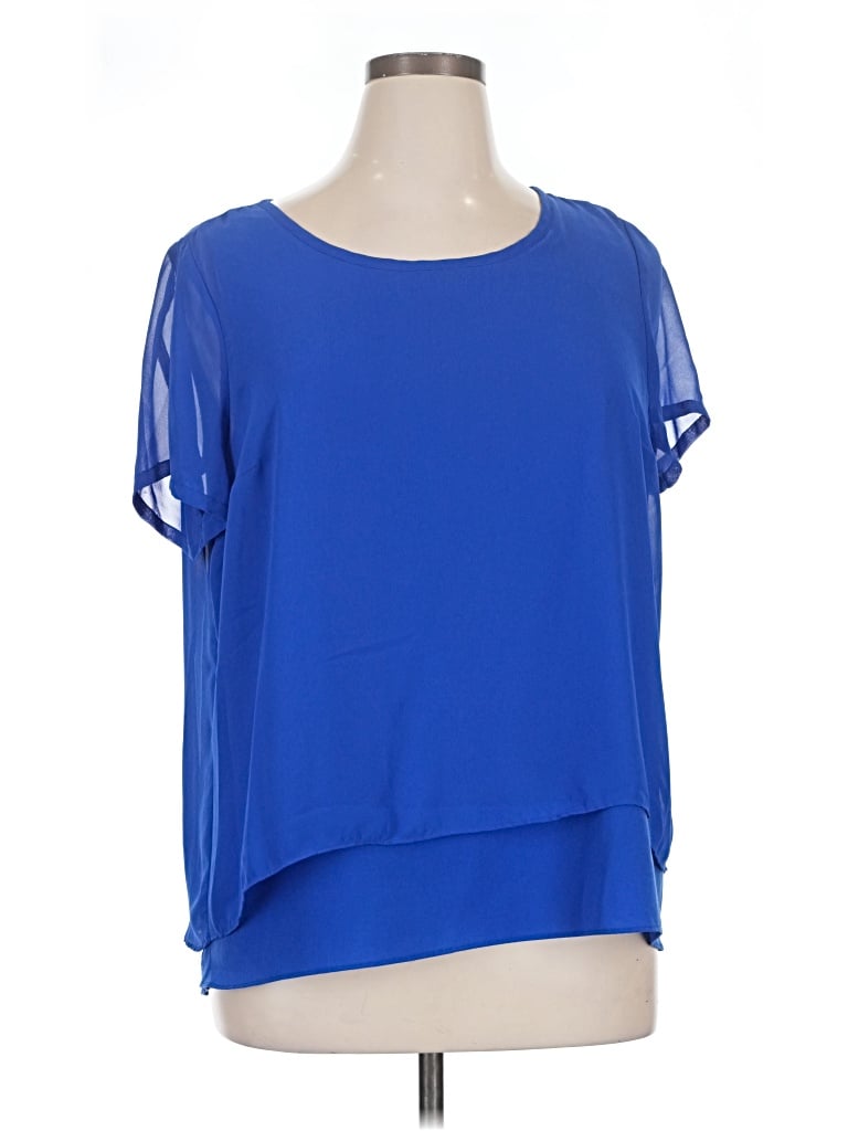 Pre-owned Dana Buchman Short Sleeve Blouse In Blue