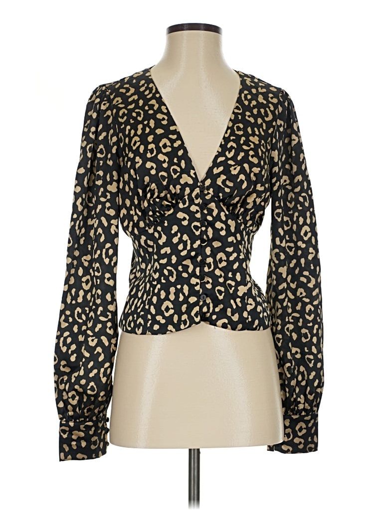 Pre-owned Lulus Long Sleeve Blouse In Gold