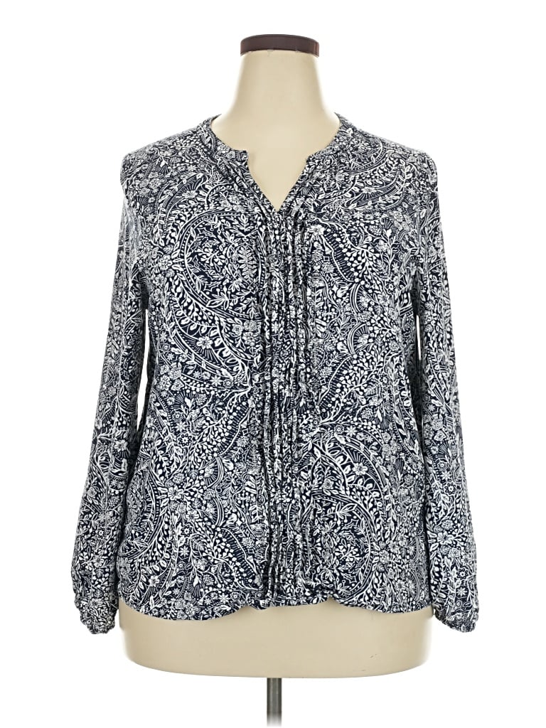 Pre-owned Croft & Barrow Long Sleeve Blouse In Blue