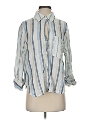 Madewell Linen Easy Y-Neck Button-Up Shirt in Mixed Stripe (view 1)