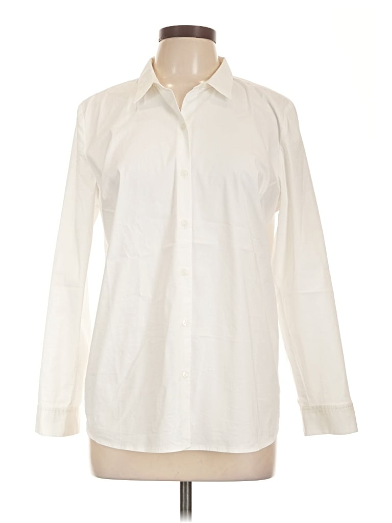 Pre-owned Jjill Long Sleeve Button Down Shirt In Ivory