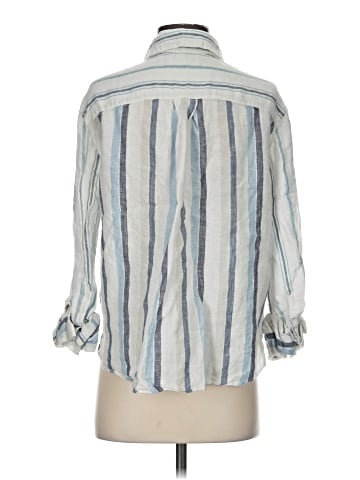 Madewell Linen Easy Y-Neck Button-Up Shirt in Mixed Stripe (view 2)