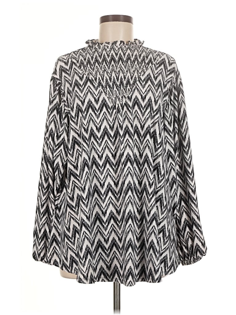 Pre-owned Lularoe Long Sleeve Top Gray Chevron/herringbone Pattern Turtleneck Tops