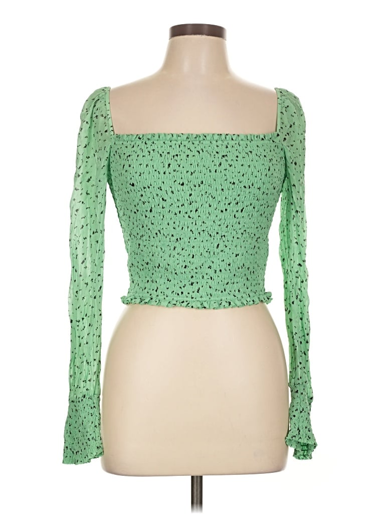 Pre-owned Little Moon Long Sleeve Top Green Sweetheart Neckline Tops