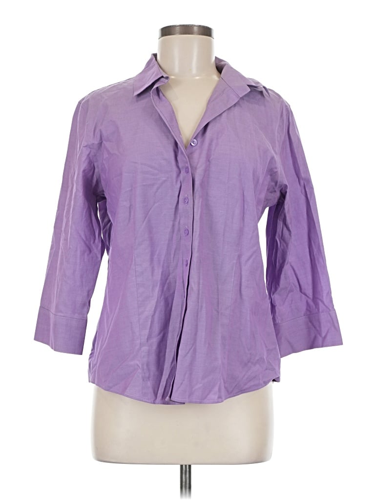 Pre-owned Coldwater Creek 3/4 Sleeve Button Down Shirt In Purple