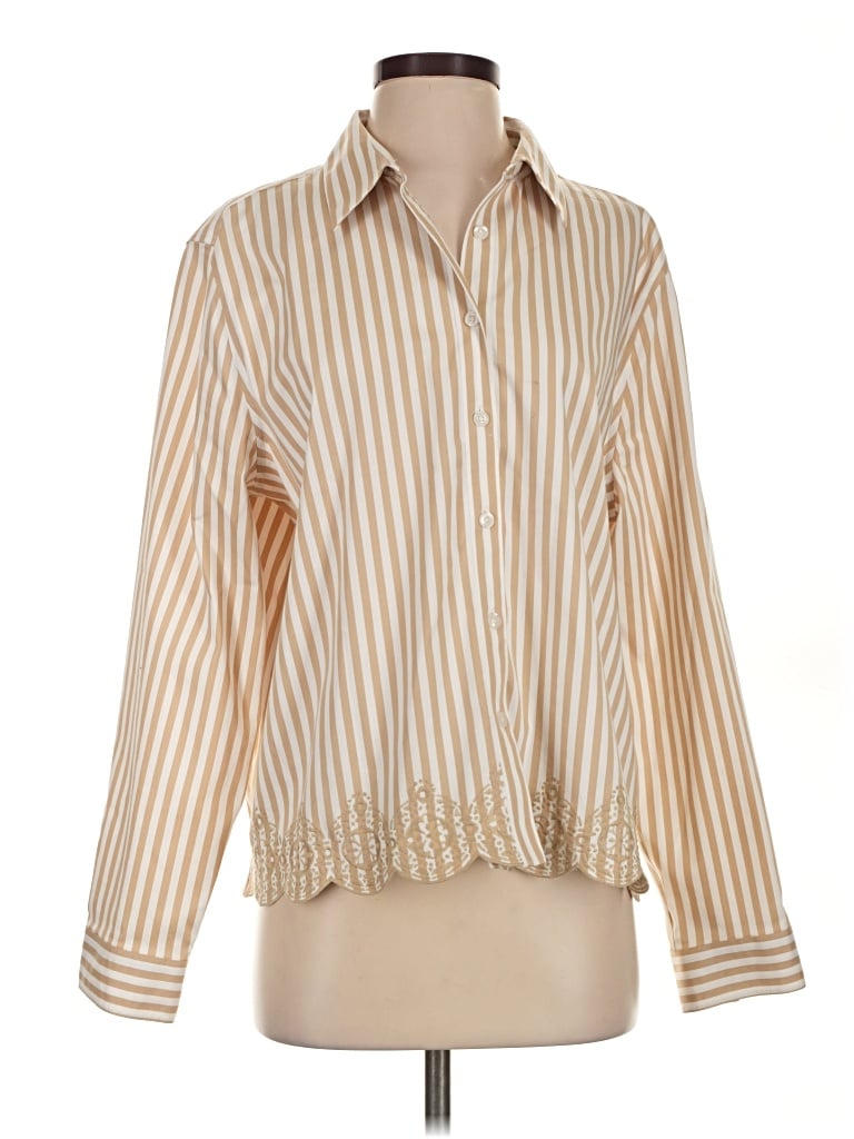 Pre-owned Chico's Long Sleeve Blouse In Tan