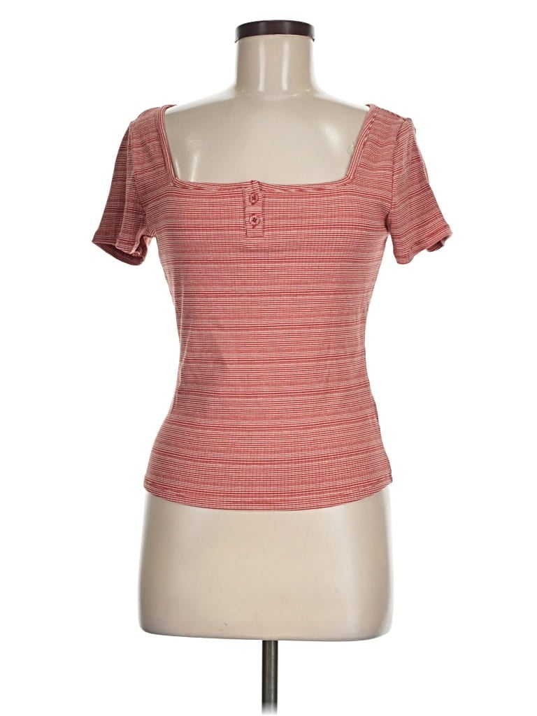 Pre-owned A.n.a. A New Approach Short Sleeve Henley Shirt In Red