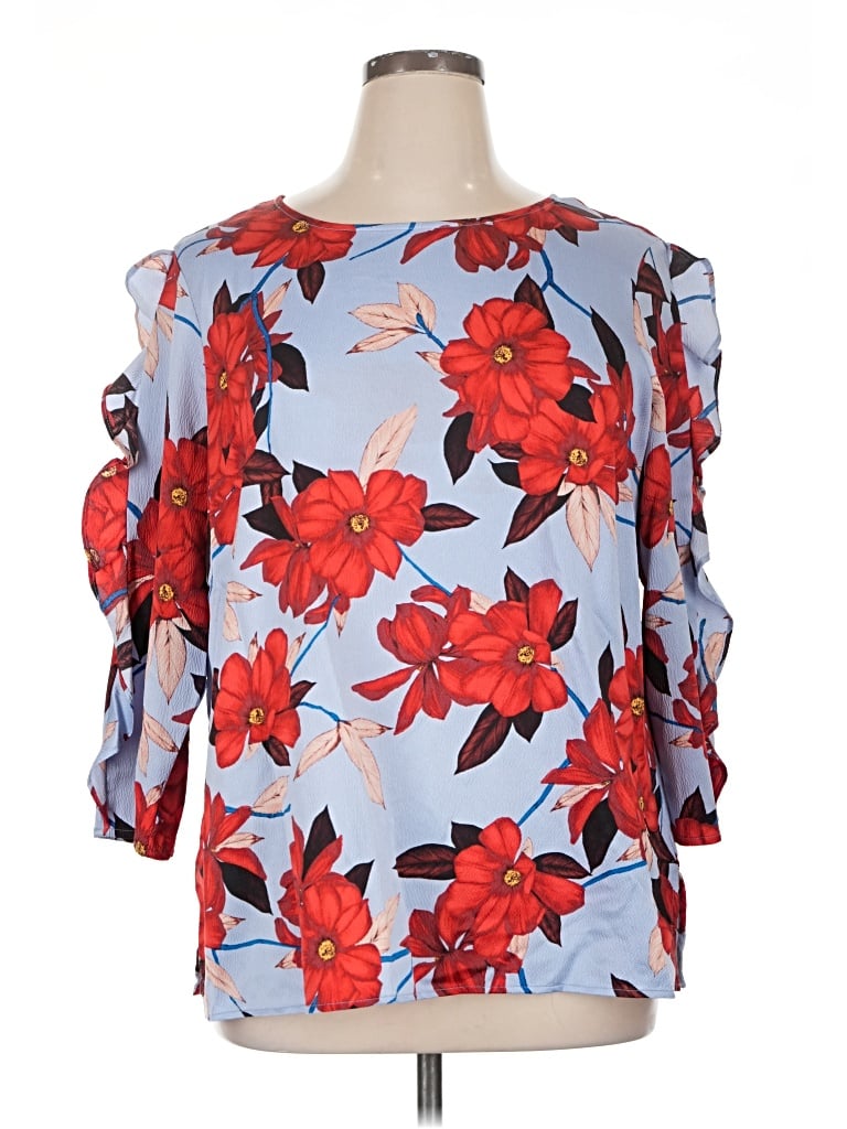 Pre-owned Liz Claiborne Career 3/4 Sleeve Blouse In Blue