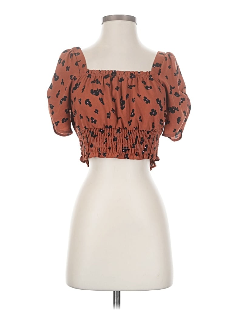 Pre-owned Leith Short Sleeve Blouse In Brown