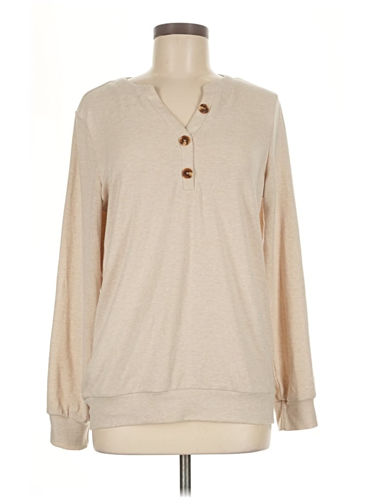 Pre-owned Assorted Brands Long Sleeve Blouse In Tan