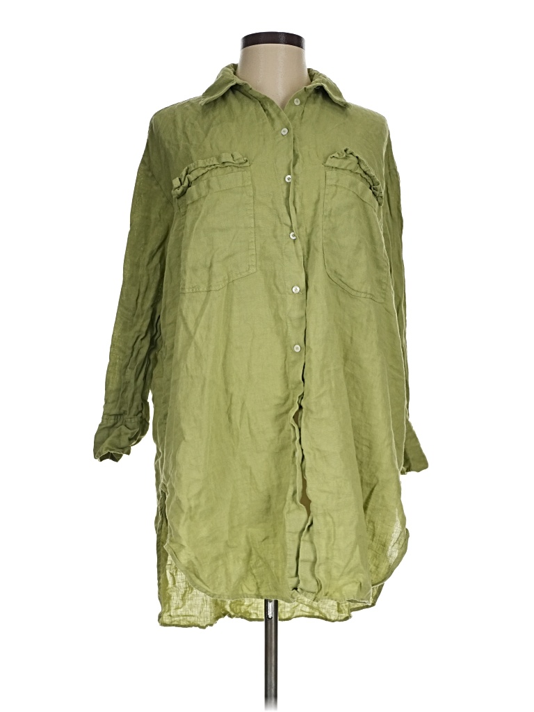 Pre-owned Zara 3/4 Sleeve Button Down Shirt In Green