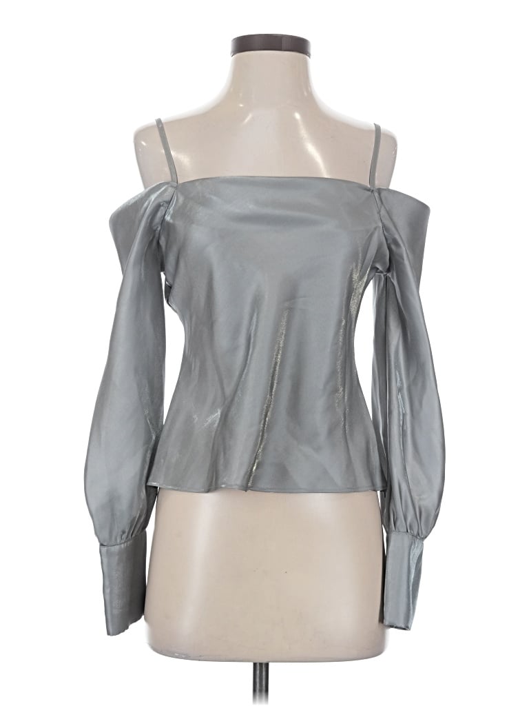 Pre-owned Lulus Long Sleeve Blouse In Silver