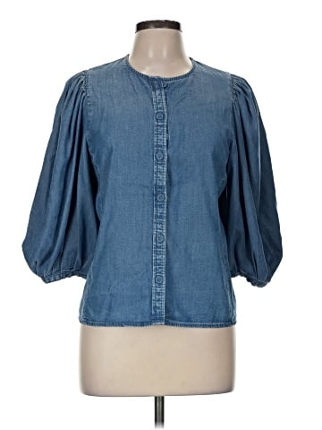 Madewell Denim Puff-Sleeve Button-Up Top in Kennebec Wash (view 1)