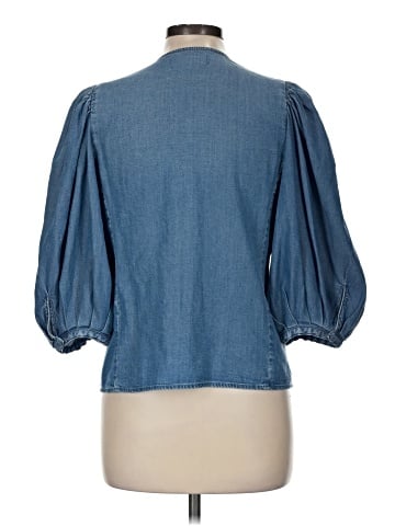Madewell Denim Puff-Sleeve Button-Up Top in Kennebec Wash (view 2)