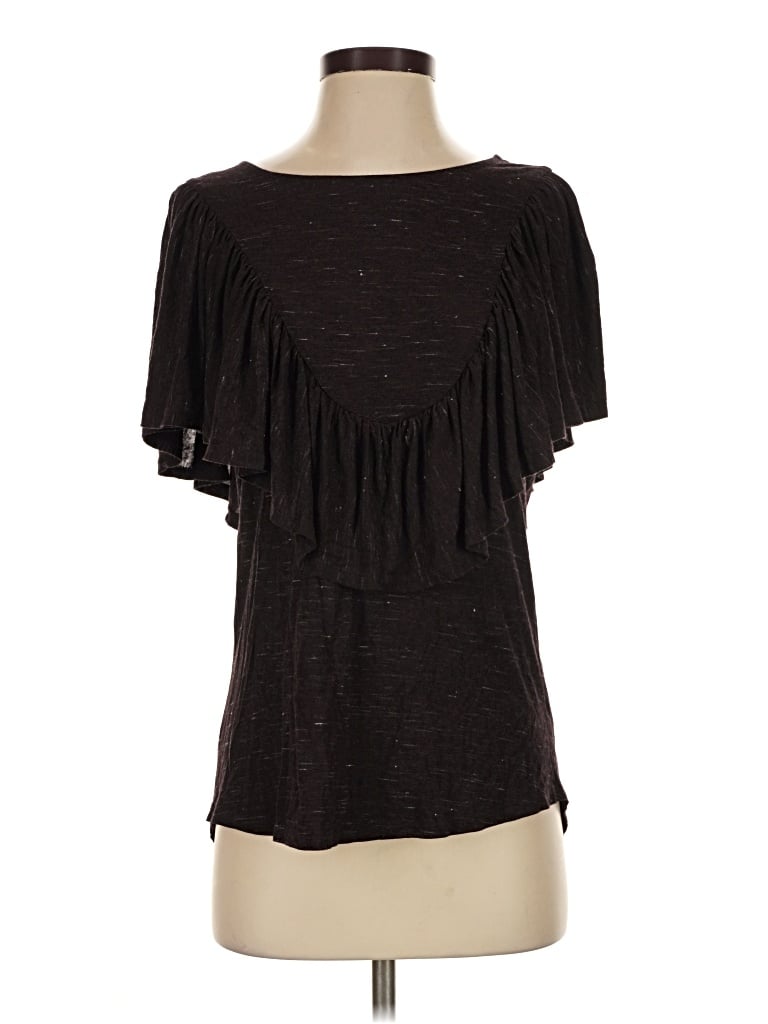 Pre-owned Left Coast By Dolan Short Sleeve Top Black Ruffles Neckline Tops