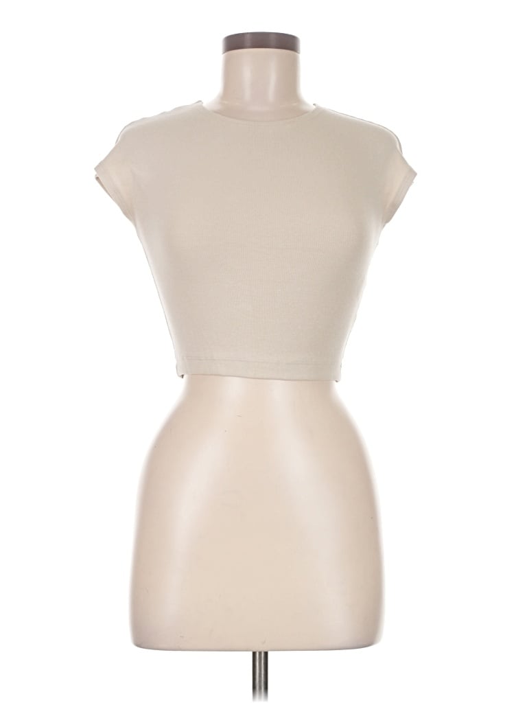Pre-owned Zara Short Sleeve Turtleneck In Ivory